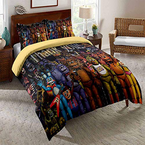 Bettwäsche Five Nights at Freddy's Bettbezug-Set 140 X 200 cm Bettwäsche-Set 3-TLG. Mikrofaser-Bettbezüge Mit Reißverschluss Und 2 Kissenbezüge 80 X 80 cm (Einzel (135x200cm),Bär 02)