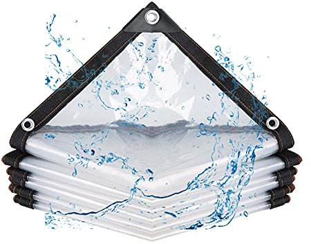 RGRE 4x7m Lona Impermeables Transparentes, Lona Transparente con Ojales, Cubierta De Plástico PE, para Muebles De Jardín, Piscina, Coche
