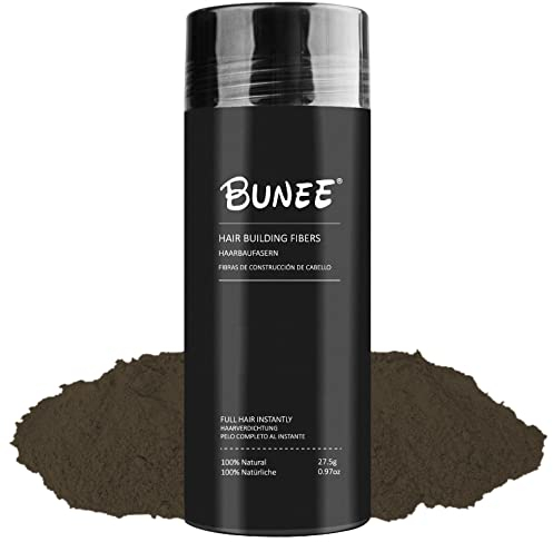 Bunee Fibras Capilares Castaño Medio 27.5g - Microfibras Capilares de Algodón en Polvo 100% Natural para Disimular Calvicie y Alopecia al Instante - Fibra Capilar Hombre y Mujer - Hair Fibers