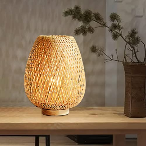 GUANSHAN Tischlampe aus Bambusgewebe, Bambus-Lampenschirm, Tischbeleuchtung im Zen-Stil, dekorative Tischbeleuchtung, Nachtlicht für Schlafzimmer und Wohnzimmer