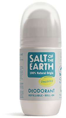 Salt Of the Earth Natural Deodorant Roll On by Salt of the Earth, Unscented, Fragrance Free - Refillable, Vegan, Long Lasting Protection, Leaping Bunny Approved, Made in the UK - 75ml