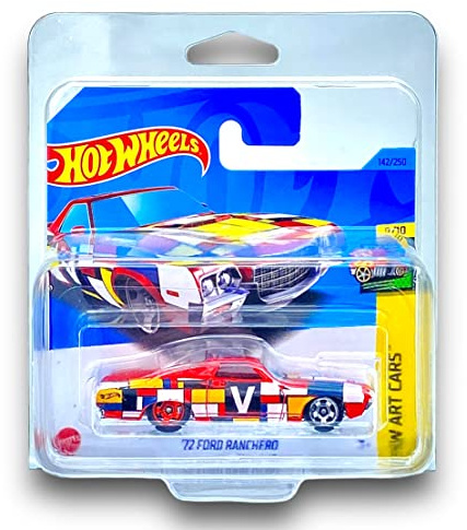 Hot Wheels '72 Ford Ranchero (Red & Multi Colour) 9/10 HW Art Cars - 2023-142/250 (Short Card) - COMES IN A KLAS CAR KEEPER PROTECTIVE COLLECTORS CASE - HKH53