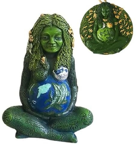 Ecoodisk Gaia Mutter Erde Statue Harz Mutter Figur, Gaia Mama Erde Kunst Statue bemalt Figur, Harz Figur Handwerk Ornamente mit Einer Mutter Erde Anhänger,Messing