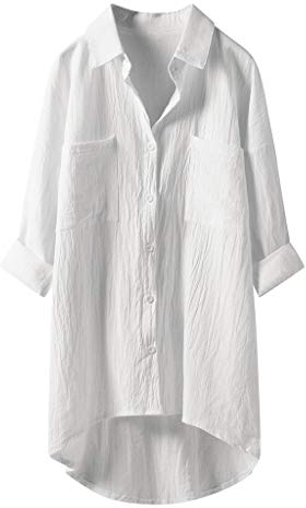 Lange Leinenbluse Damen Bluse Oversize Langarm Shirt Baumwolle Leinen Hemdbluse Elegant Übergröße Longbluse Oberteil Einfarbig Lose Leinenbluse Lang Hemd Tops