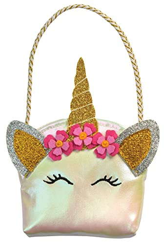 Heless 290 - Puppenzubehör im Einhorn Design, Handtasche mit Glitzerohren, Horn und Blütenapplikation für Puppen und Kuscheltiere der Größe 35-45 cm