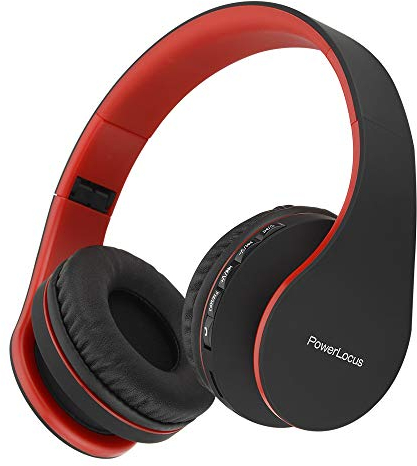 PowerLocus Cuffie Wireless Over-Ear, Cuffie Bluetooth Senza Fili Pieghevoli, Cuffie con Microfono Incorporato, HiFi Stereo, Micro SD/TF, FM per Viaggio/Telefono/PC/Ufficio (Nero/Rosso)