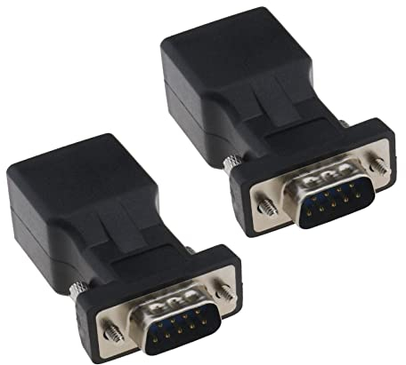 EMSea 2 Stück 9-poliger RS232 DB9 auf RJ45 Serieller Adapter DB9 Stecker auf RJ45 Buchse Ethernet Konverter für Standard 9-polige D-Sub RS-232 Geräte Computer Laptop Drucker