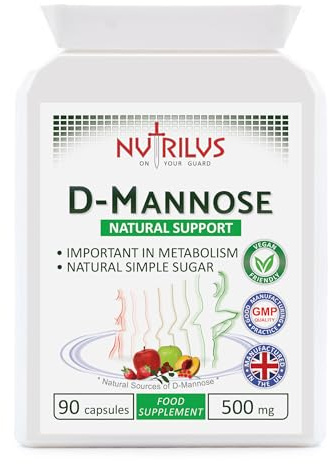 Nutrilus D-Mannose 90 Capsules 500mg - 1000mg per Serving - Pure Extract | Not Tablets - UTI & Urinary Tract & Bladder Support - Vegan - UK Made Supplement