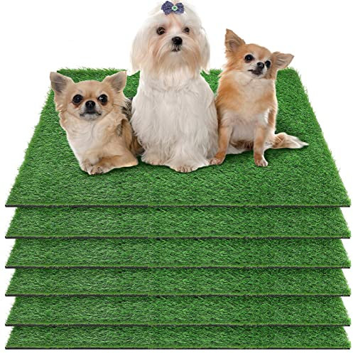 Amylove 6 Pcs Puppy Artificial Grass Pee Pads 14'' x 18 Fake Grass Turf for Dogs Washable Artificial Grass Rug Pet Potty Training Fake Grass Patch Mat with Drainage Hole for Outdoor Indoor Garden Use