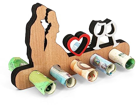 Giftota - Originelle Geburtstag Geldgeschenk Holz - Geldgeschenk kombiniert mit Paar und Weinglas - Tischdekoration - Liebe Geschenk - Geschenke aus Holz - Geldgeschenk für Freunde, Familie, Liebhaber