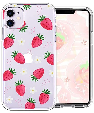 Cute Strawberry Case for iPhone 11 6.1 Inch with kawaii Little Daisy Design,Clear Slim Soft TPU Shockproof Protective Cover Compatible with iPhone 11 for Women Girls Kids Teen