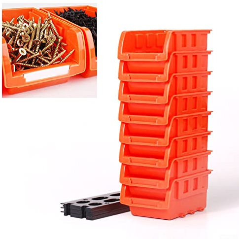 8 Pcs Stackable Organizer, 16 * 10.5 * 7.5cm Heavy Duty Storage Box Set, Large Plastic Stackable Bins, Open Front Picking Boxes - Matte Orange