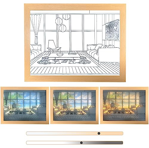 Jastown Lighting Painting Decoration,décoration de peinture lumineuse,cadre photo lumineux à led,light up painting,cadre d'art avec art d'ombre légère,décoration de peinture d'éclairage led (seaside)