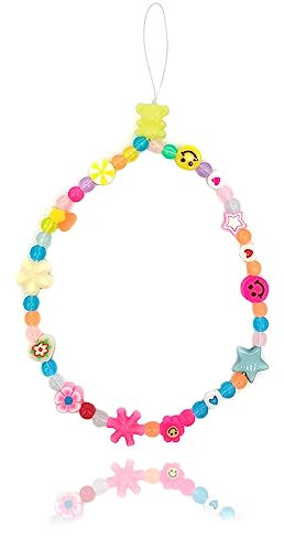 Desenda Colourful Phone Accessories Charm String Beads Lanyard Wrist Strap Anti-Lost Phone Chain Smiley Face Evil Eye Flower Fruit Star Beaded Keychain