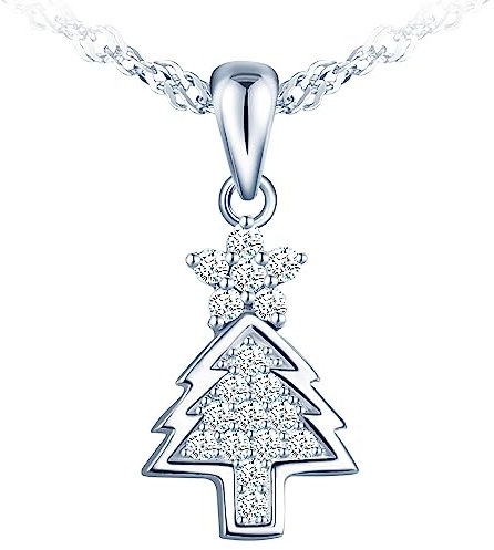 MICMIF Weihnachtsbaum Halskette Damen 925 Sterling Silber Weihnachten Kette mit Zirkonia Weihnachtsbaum Anhänger mit Kette 45cm Damen Schmuck für Frauen Mädchen Kinder