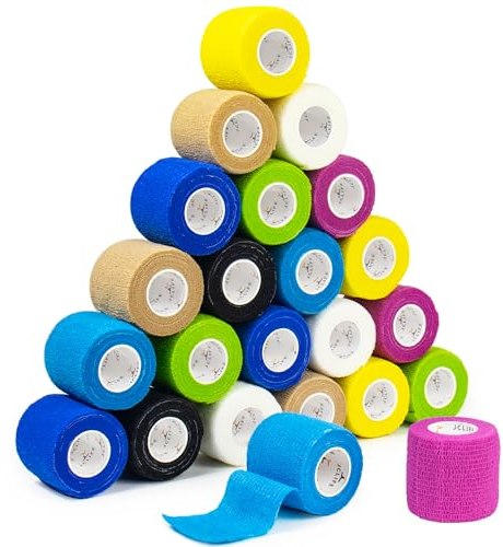 JCLIFE Bande Cohésive,24 Rouleaux Bande Adhésive Elastique de 5 cm x 4,5 m - Bandage Cohesif pour Poignet Cheville et Gonflement (Multicolore)