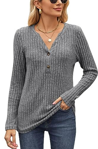 Long Sleeve Tops for Women UK Elegant, Ladies V Neck Jumpers Casual Long Tops Ladies Long Jumpers Womens Going Out Tops Night Out Tops Laides Fall Winter Tops Dark Grey