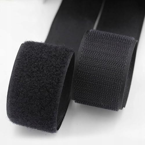 Klettverschluss Klettband Haken Flausch zum Aufnähen Nähen Hakenband + Flauschband hohe Verschlusskraft (Länge 1m, Schwarz 40 mm)