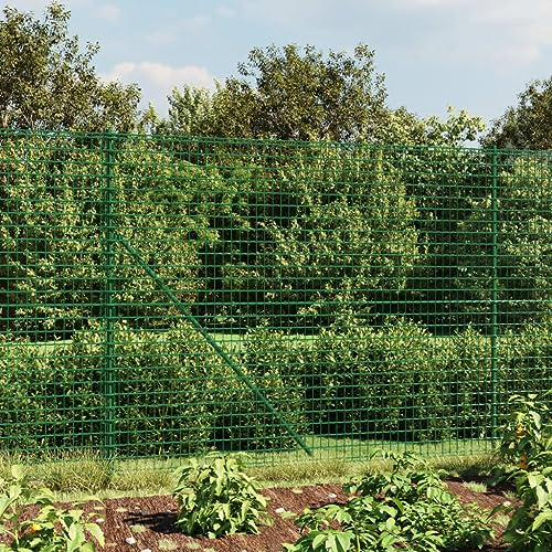 BaraSh Maschendrahtzaun mit Bodenhülsen Zaunelemente Weidezaun Zaunpfosten Metall Gartenzaun Metall Bauzaun Metall Grün 2x25 m 154110