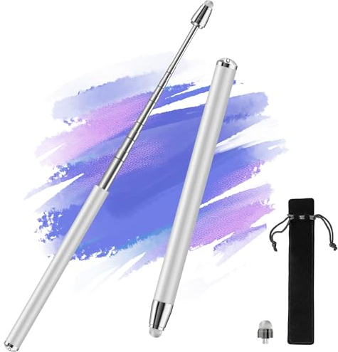 iMoebel Teleskop Touchscreen Stift bis 100 cm, Ausziehbarer Stylus Stift für kapazitive Touch Screen PC Monitor Handy Tablets Panel, Präsentationen Pointer für Lehrer Kinder Studenten, Silber