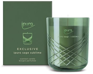 ipuro Exclusive Elegante Duftkerze - SAGE Sublime mit erhöhtem Duftölanteil | Hochwertige Duftkerze im Glas | Kerze mit Limetten, Salbei & Lavendel Duft Aroma | Raumduftkerze in grün 270g