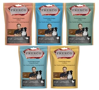 Fresco | Martin Rütter Trainingsdrops 5 x 150g Probierpaket | Natürlicher Monoproteinsnack | Echt-Fleischprodukt | gesund und natürlich | Leckerli für Hunde