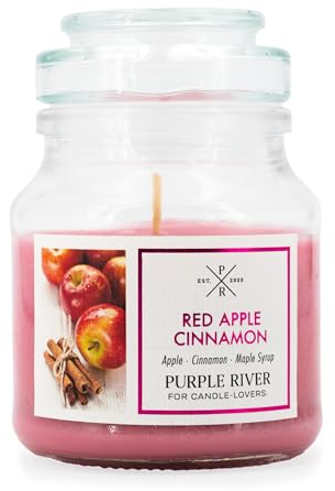 Purple River Candle Kleine Duftkerze im Glas | Red Apple Cinnamon | Duftkerze Apfel-Zimt | Kerzen lange Brenndauer bis zu 40h | Duftkerze Sojawachs | Kerzen Rot (113g)