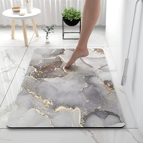 Generisch Absorbierende Badematten 80x120 cm rutschfeste Kieselgur Bodenmatte Schnell trocknend Badteppich Geometrie Mode Marmor Duschmatte Leicht zu reinigen Teppich für Badezimmer Küche fußmatte