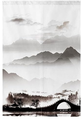 Japanischer Türvorhang 2x42.5x180cm Wolken Und Berge Türvorhang mit Teleskopstange,Raumteiler Vorhang Japanese Decoration,Door Curtain,Kinderzimmer Schlafzimmer Restaurant Tür Halber Vorhang