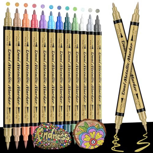 APOGO Metallic Marker Pens - Teenage Girls Gifts, 12 Dual Tip Metallic Paint Pens for Black Paper Scrapbook Accessories Art & Craft Supplies Christmas Stocking Fillers, Gifts for Teenage Girls