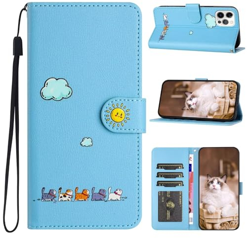 Beajew Handyhülle iPhone 12 mini Hülle +2 Stück Schutzfolie, PU Leder Schutzhülle mit Kartenfach, Flip Case Klappbar Stoßfeste Hülle für iPhone 12 mini, Blau