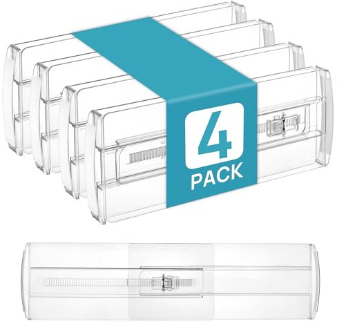 Vtopmart 4-Pack Drawer Dividers for Clothes, Adjustable Expandable Dresser Organizer, Clear Plastic Separators for Baby Clothing, Underwear, Cosmetics, Toiletries