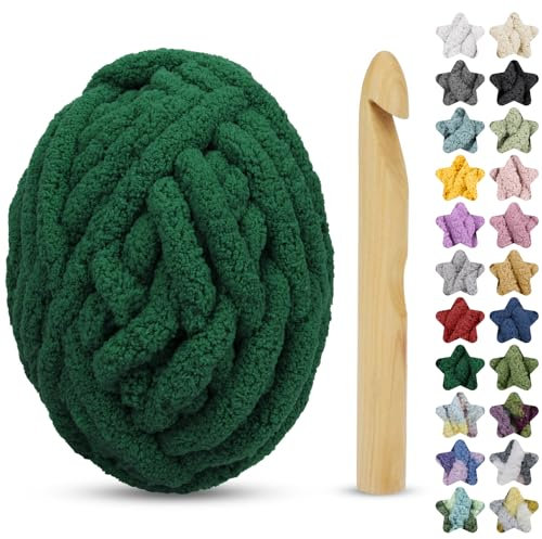 CAMAL Dicke Wolle zum Handstricken, 230g Chunky Chenille Wolle Weich Armstricken Wolle Flauschige Dicke Wolle zum Stricken Dicke Kuscheldecke, Teppich, Haustier Bett (Drake Grün)