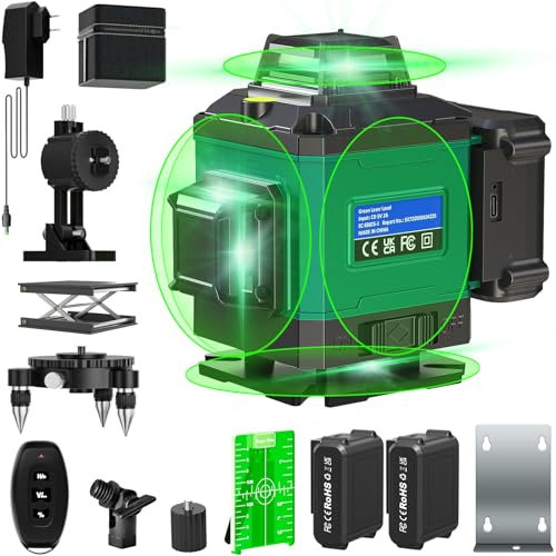 HOFTME Livella Laser Autolivellante 16 Linee, 4 X 360 °Livello Laser Autolivellante Verde, 2 x Batterie, Autolivellante, Supporto rotante, Telecomando, Base Magnetica (Blu)