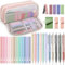 COZCLAM 32pcs Schulsachen Aesthetic mit Rosa Mäppchen, 12 Textmarker Pastell, 5 Schwarze Gelstifte, 6 Farbstifte, 5 Lesezeichen und Haftnotizen, Aesthetic School Stuff Clean Girl Schule Zubehör