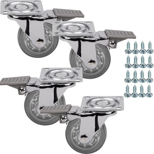 SOTECH 4 Stück Möbelrollen ULM Ø 50 mm transparent mit Bremse (Feststeller) | inkl. Schraubenset Belastbarkeit bis 160 kg (40 kg pro Transportrolle)