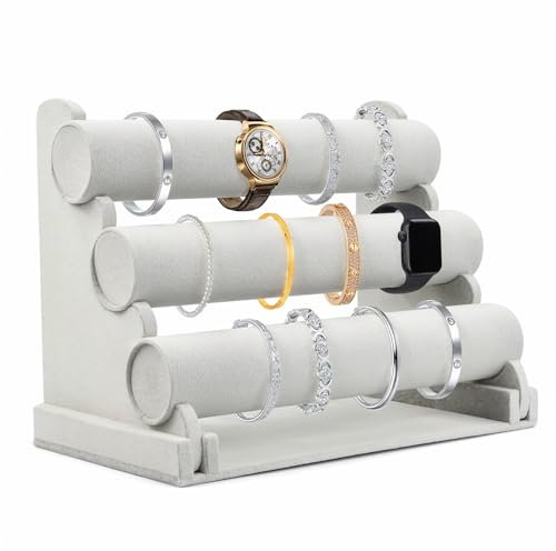 Shengxi Schmuckständer Samt 3 Etagen Grau Armbandständer Schmuckständer Abnehmbare Armband Halterung T-Form Armbandhalter für Uhren Armbänder Halsketten