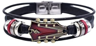 QKEOISUD Retro Faux Leather Guitar Bracelet,Retro Guitar Men Women Faux Leather Bangle Wristband,Wristband Musical Bracelet For Men Women, Music Enthusiast Gift