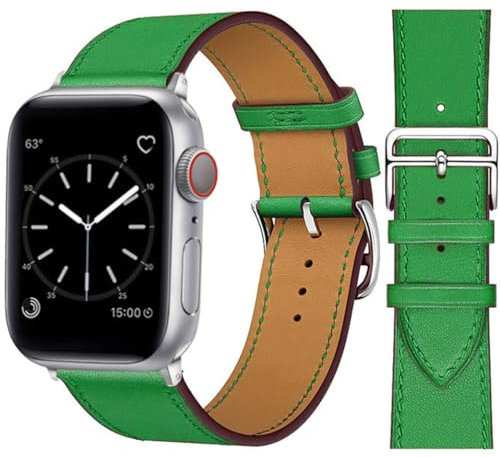 VZEXJIU Correa de Piel Compatible con Apple Watch 38mm 40mm 41mm 42mm(Series 10) Correas de Repuesto de Cuero Genuino para iWatch Ultra 2 Serie 10 9 8 7 6 5 4 3 SE,Bambú