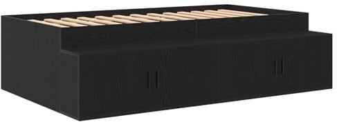 vidaXL Stauraumbettgestell Schwarz Eiche 100X200 cm | Massivholz Moderner Stil Coole Fächer Geeignet für 100 X 200 Matratze. Mit stylishen, schlanken Möbeln für Lösungen im Schlafzimmer.