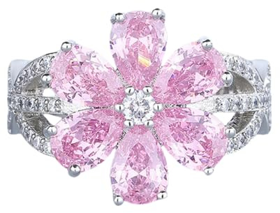 Sumpgle Bague rose en forme de cœur avec oxyde de zirconium cubique rose doux inspiré des bijoux pour femmes minimaliste accessoires de mode cadeau