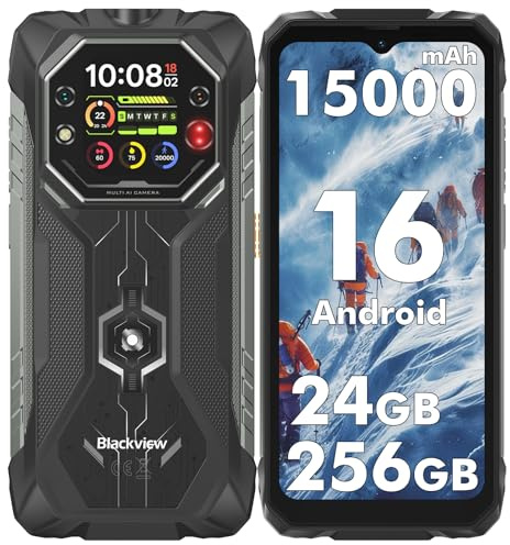 Blackview ROCK 1 Rugged Smartphone Android 16, 24GB+256GB Telefono Indistruttibile,15000mAh, 20MP Visione Notturna, Gemini AI, Display 6.56 HD+ 2.01, IP69K Impermeabile, NFC/OTG/GPS/2 Anni Garanzia