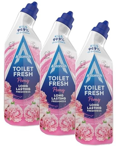 Astonish Peony Toilet Fresh Gel, Kills 99.9% of Bacteria, Limescale Prevention, 750ml (Pack of 3)