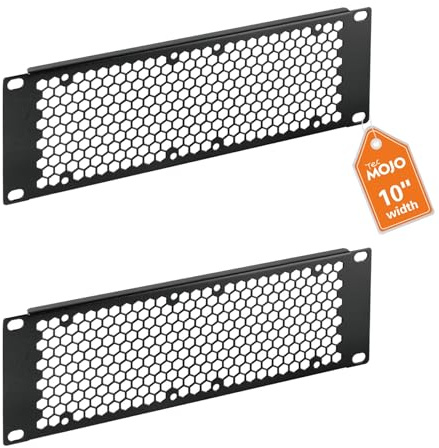 Tecmojo 10-Zoll 2HE Blindblende mit Lüftungsöffnungen für Rackmontage, Blindblende aus Stahl für 10 breite Serverschränke, Netzwerkschränke, Rechenzentren, Heim-Labs, Schwarz (2 Stück)