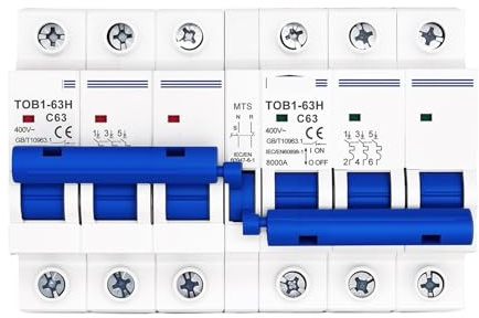 Disjoncteur TOB1-63H triphasé + triphasé 50/60 Hz 6 A, 10 A, 16 A, 20 A, 25 A, 32 A, 40 A, 50 A, 63 A(32A)