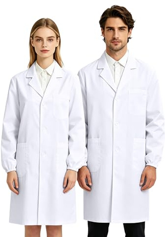 Y8HM Blouse de laboratoire blanche pour homme et femme, vêtements de travail en polyester avec poignets élastiques, uniforme blanc à manches longues pour étudiants en sciences naturelles, usine
