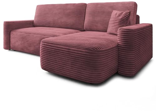 Masseno Ecksofa NERI T mit Schlaffunktion L-Form, Modern Sofa mit Bettkasten, Wohnzimmersofa, Couch, Soffa, Bettsofa, Couchgarnitur - Rosa, TILIA 62