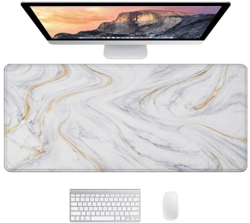Marmor Mauspad 900x400 Schreibtischunterlage, Gaming Mauspad, Weiß Marmor | Schreibtischunterlage Marmor | Gaming Mousepad XXL - Tischunterlage Schreibtisch Deko, Desk Mat/Mouse Pad XXL