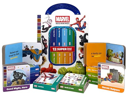 Marvel Beginnings Spider-man, Iron Man, Captain Marvel, and More! - My First Library Board Book Block 12-Book Set - First Words, Colors, Numbers, and More! - PI Kids