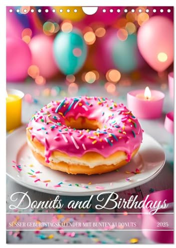Donuts and Birthdays, süßer Geburtstagskalender mit bunte KI Donuts (Wandkalender 2025 DIN A4 hoch), CALVENDO Monatskalender